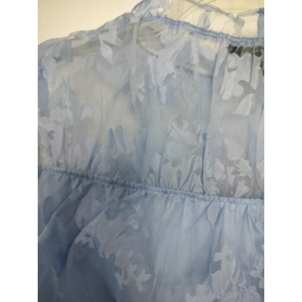 5399)Marc New York L Coquette Ruffle Blue See Through Lined Bodice Blouse - Picture 6 of 10